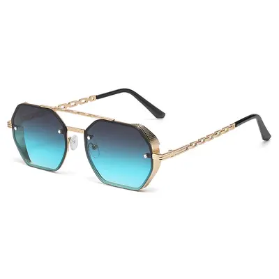 2026 Multi-Edge Double-Bridge Women's Sunglasses with Metal Chain Temples - 11