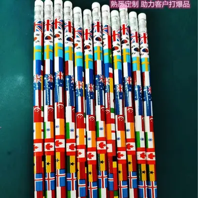 Wooden Pencil with National Flag Pattern, Multinational Flag Design - 2