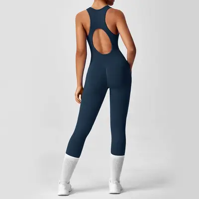Long Backless Tight Yoga Jumpsuit, High Elasticity - 9