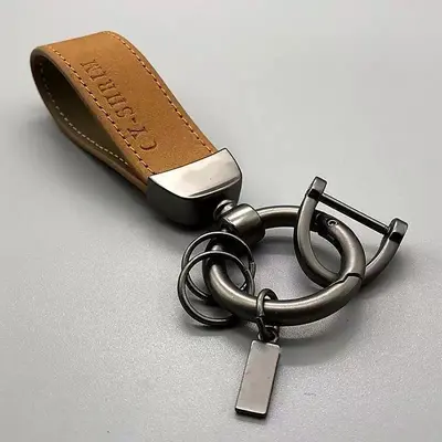 Genuine Leather Men's Car Keychain with Metal Key Ring