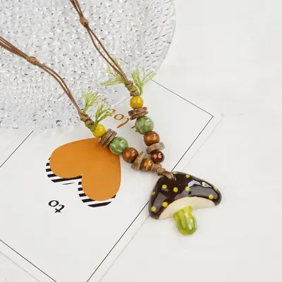 Jingdezhen ceramic mushroom pendant, Chinese style long sweater chain - 9