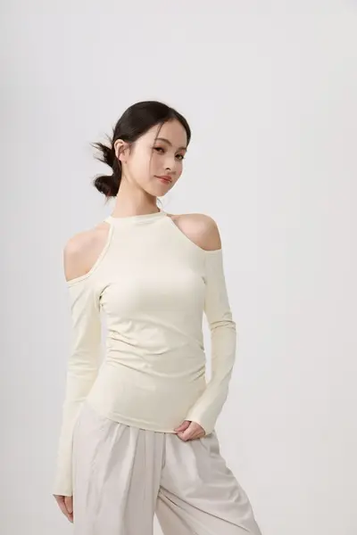 Uzun Kollu Slim Fit Omuz Açık Spor Üst, Pilates ve Yoga İçin - 7