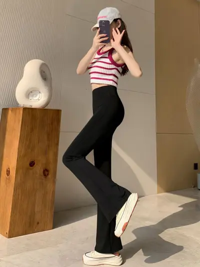 High Waist Women's Flared Leggings, Hip Lifting Slim Fit, Spring Autumn Yoga Pants - 5