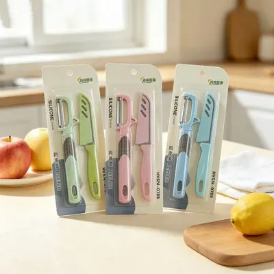 Obst- und Schälmesser zweiteiliges Set tragbares Küchenmesser mit Kunststoffgriff Gemüseschäler Küchenwerkzeuge Großhandel - 3