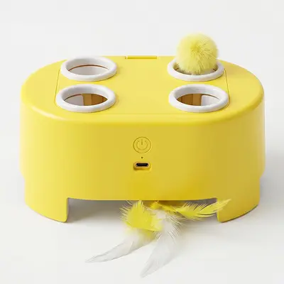 Cheese House Smart Cat Toy, Whack-a-Mole with Feather Teaser - 7