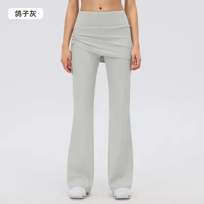 Faux Two-Piece High-Waisted Yoga Pants with Side Drawstring, Stretch, Model D26142 - 8