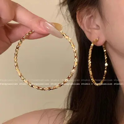 s925银针碎银子圈圈耳环夸张百搭素圈耳圈小众高级感轻奢耳钉耳饰 - 8