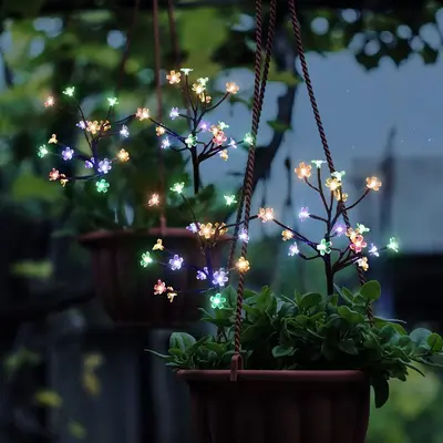 Solar Outdoor Garden Lamp with Cherry Blossom Design, Ground Spike