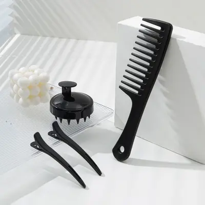 Dolia glatte Haarwellenkamm mit breiten Zähnen Schaumstoff-Formungskamm Make-up Entenklemme plus Silikon-Kopfmassage-Shampoo-Bürste dreiteiliges Set
