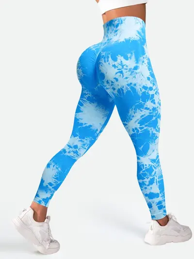 Women's Tie-Dye Yoga Leggings, High Waist, Quick-Dry, Peach Butt Lift - 10