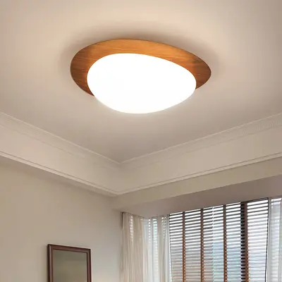 Retro tavan lambası, ceviz rengi, çakıl taşı tasarımı, Japon wabi-sabi tarzı
