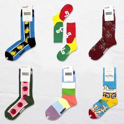 Happy Sock Damen-Socken mittellang, Cartoon-Motiv, College-Stil