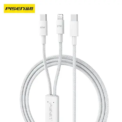 品胜C口一拖三数据线6A快充三合一适用苹果华为二合一充电编织线