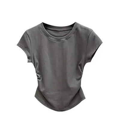 Trend Schickes Slim-Fit Kurzarm Weiß Damen-T-Shirt Amerikanischer Stil Einzigartiges Grau Oberteil Vielseitiges Schwarz Untert-Shirt - 7