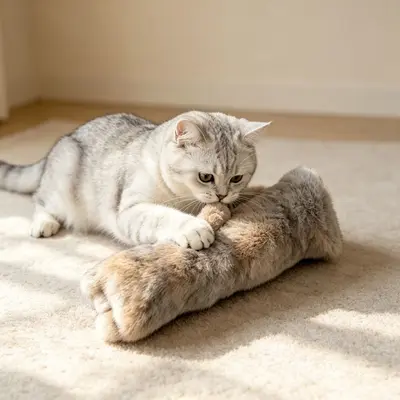 Katzenspielzeug aus echtem Kaninchenfell mit Katzenminze, 5er Set - 8