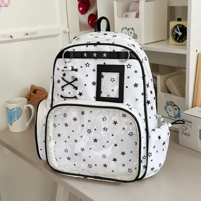 2026 neues Modell Cartoon Stern Rucksack für Damen Schüler Doppelschulter Rucksack niedlich transparent Puppe Tasche einfach großes Fassungsvermögen Schultasche - 7