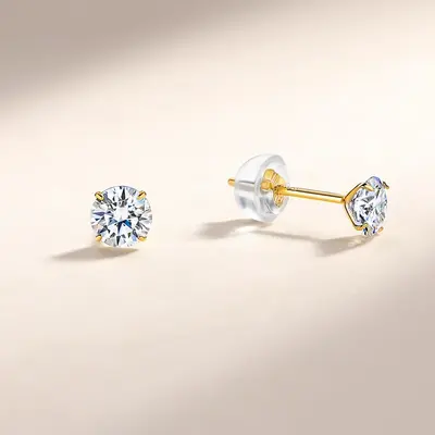S925 Silver Moissanite Stud Earrings, Four-Claw Round Design, Silicone Earring Backs - 3