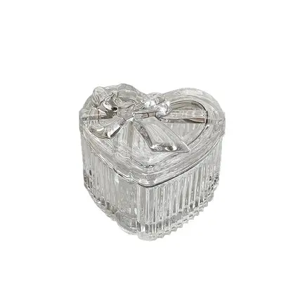 Heart-shaped glass jewelry box with butterfly bow, European embossed design