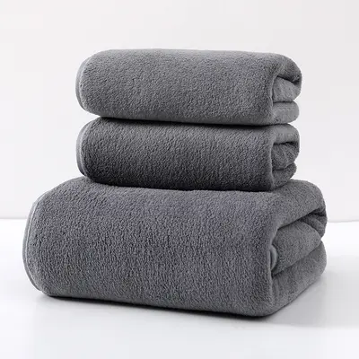 Douyin'in aynı mercan kadife havlu ve banyo havlusu seti, büyük su emici, çabuk kuruyan, tüy bırakmayan yüz havlularından oluşan üç parçalı set - 8