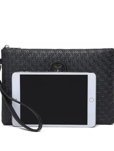 Men's Clutch Bag, Bird's Nest Pattern Soft Leather Envelope Bag - 4