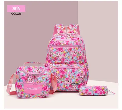 New Cross-border Color 3-in-1 Dual Shoulder Backpack Versatile Student School Bag Large Capacity Insulated Lunch Bag Pencil Case - 9