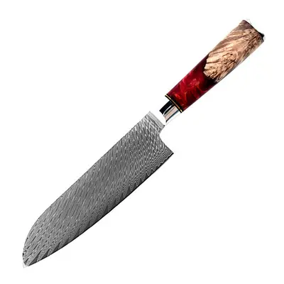 Damaskus-Küchenmesserset, roter Harzgriff, japanischer Stil - 8