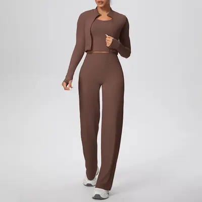 Solid Color High-Elastic Yoga Set, 3-Piece - 7