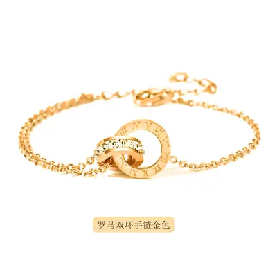Niche luxury design clavicle chain, simple and versatile Roman double-ring necklace, 18k rose gold titanium steel accessory necklace pendant. - 11