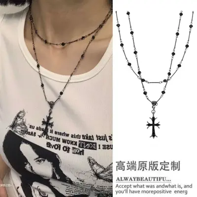 Koreanische Silber-Kreuzkette, Punk Y2K, langes Halsband - 11