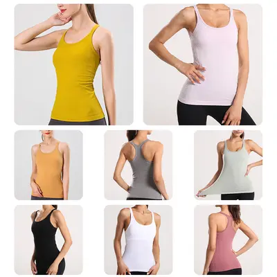 Women's Long Yoga Tank Top with Chest Pads and Criss-Cross Back - 4