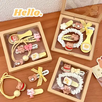 New Cute Bear Series Hair Accessories Combination for Girls, Sweet Broken Hair Claw Clip, High Elastic Hair Rope and Wholesale Hair Tie