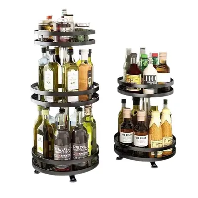 360 degree rotating kitchen storage rack countertop multi-functional shelf spice oil salt sauce vinegar condiment storage rack