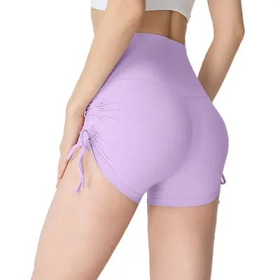 Nahtlose Yoga-Shorts mit Raffung, hohe Taille, Einheitsgröße - 5