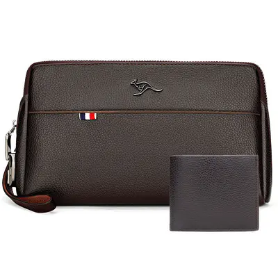 Men's Clutch Bag with Combination Lock, Litchi Grain Soft Leather - 13