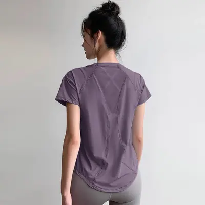 Women's Summer Fitness Running Top, Stretch Quick-Dry, Thin Loose Fit, Short Sleeve - 12