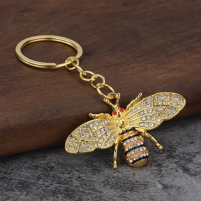Alloy Rhinestone Bee Keychain for Bags and Car Keys