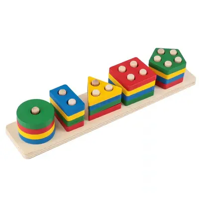 Şekil beş set sütun geometrisi eşleşen oyuncaklar Montessori 0-3 yaş arası çocuk öğretim yardımcıları ahşap oyuncaklar erken eğitim yapı taşları sınır ötesi