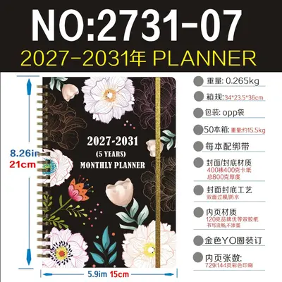 Monatsplaner A5 2027-2031 Englisch, Spiralnotizbuch mit Gummiband - 13