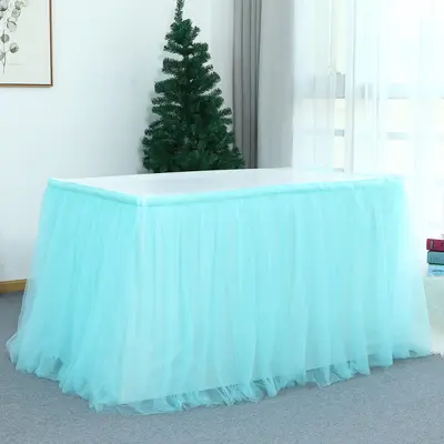 Europäische und amerikanische rechteckige Tischdecke 3 Meter Geburtstag Süßigkeitstisch Party Tisch Tischumhang Stoff elastisches Netz gekräuselt Hochzeit - 13