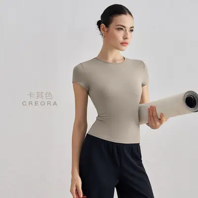 Aido SNU bequemes Sport-Kurzarmshirt mit schmaler Taille, atmungsaktiv, Yoga-T-Shirt für Lauf- und Trainingsgeräte für Frauen, nacktes Sport-Oberteil - 9