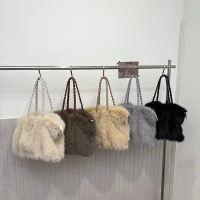 Women's Plush Bag, Faux Fox Fur Look Shoulder Crossbody Bag, Large Capacity Tote - 5