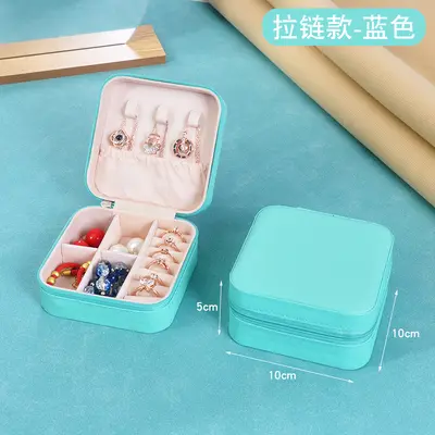 Cross-border direct supply PU zipper portable jewelry box luxury travel ring earring small jewelry storage box wholesale - 7