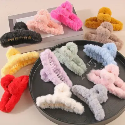 Plüsch-Haarspange, voluminöse Haarspange, große Größe für dickes Haar, Hai-Haarspange, Haarspange für Herbst und Winter hinten am Kopf, einfaches Haaraccessoire.