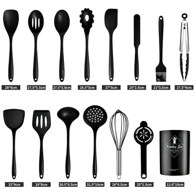 Sınır ötesi tek parça silikon mutfak eşyaları 15 parçalı set yapışmaz silikon spatula çorba kaşığı mutfak aletleri pişirme spatula seti