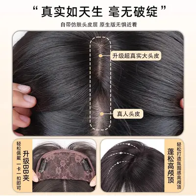 Long Straight Black Women's Wig, Top-of-Head Hair Topper with Bangs