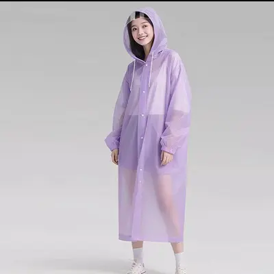 Thick portable EVA raincoat with hood, long model