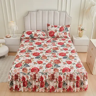 All-Season Fitted Bed Skirt Three-Piece Set, Full Mattress Cover - 10