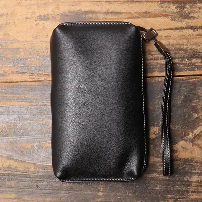 Men's Genuine Leather Clutch and Long Wallet, Soft Leather, Zipper, Cowhide - 9