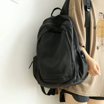 Korean Style Solid Color Large Capacity Backpack, School and Daily Travel - 4