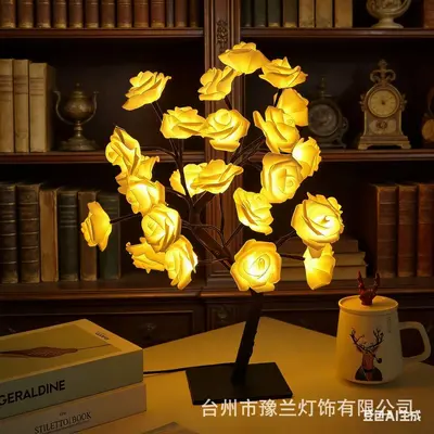 USB LED Artificial Rose Tree Lamp with Removable Plastic Base, Night Light - 7